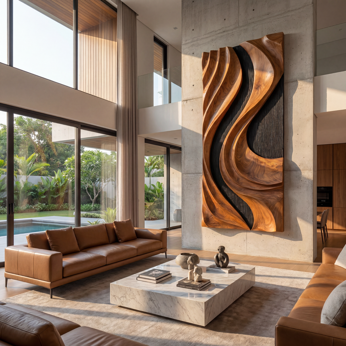Wall Art Solid Wood Organic Sculpture Panel for Living Room Decor