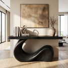 Console Table Solid Wood with Sculptural Wave Base for Entryway Decor