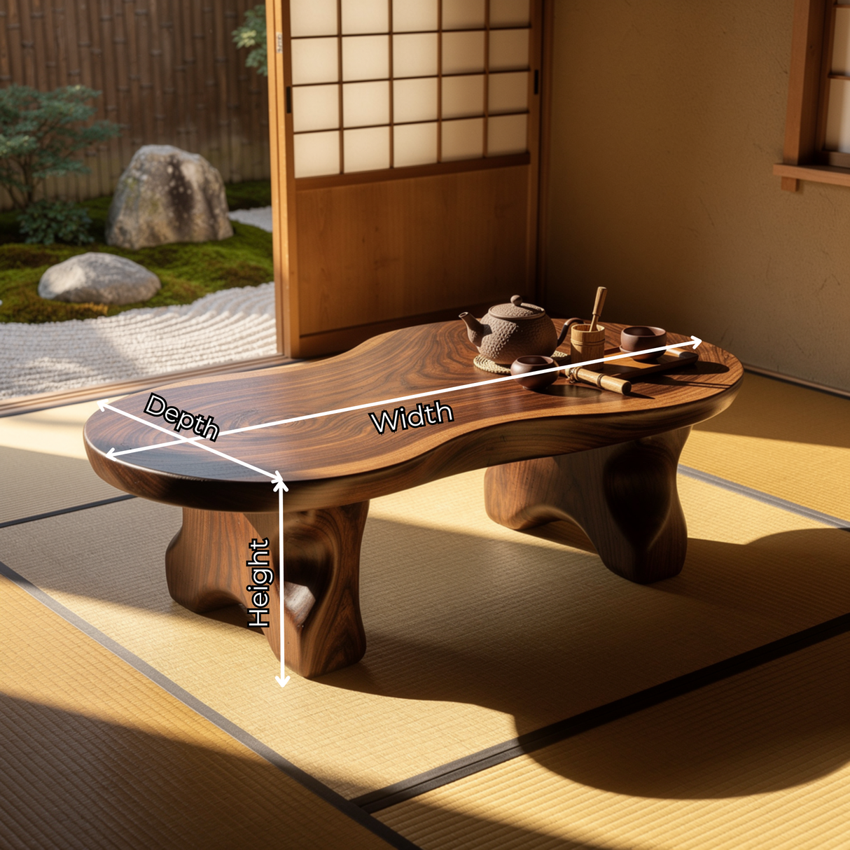 Solid Wood Tea Table with Organic Freeform Top