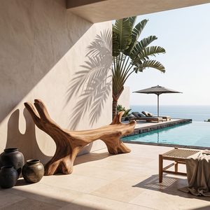 Organic Solid Wood Bench with Sculptural Branch Form