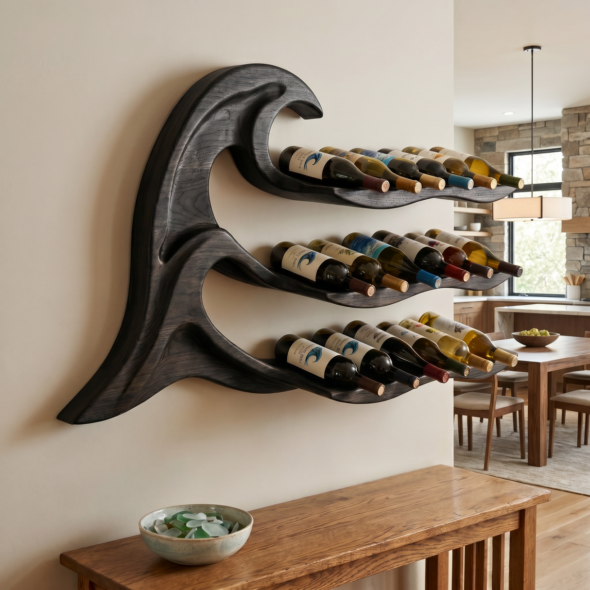 Modern Organic Solid Wood Wine Rack Wall Shelf
