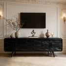 Organic Solid Wood TV Cabinet with Wave Carved Doors