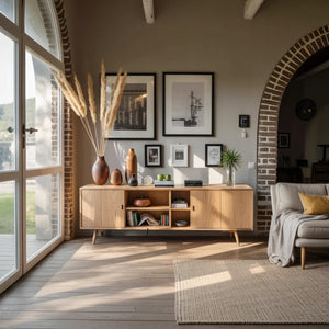Solid Wood Sideboard Cabinet with Open Shelving for Organic Modern Homes