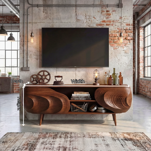 Sculptural Wood TV Cabinet with Carved Organic Front, Modern Media Console for Luxury Living Rooms