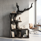 Sculptural Solid Wood Bookshelf with Tree Branch Form Organic Modern