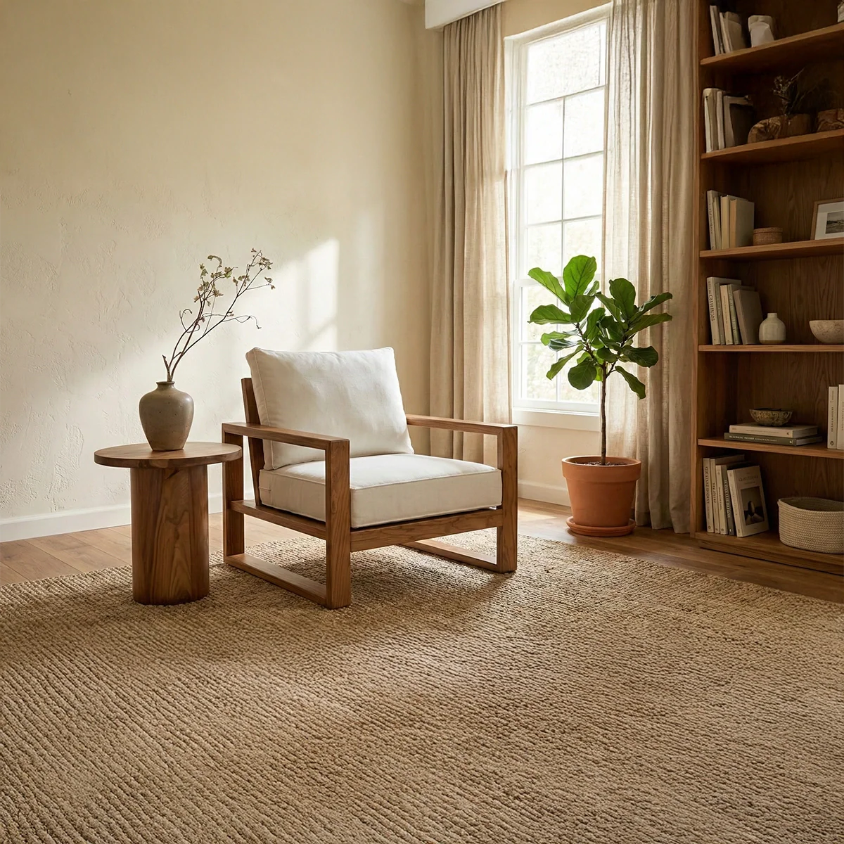 Solid Wood Lounge Chair with Cushion Handmade Wooden Armchair
