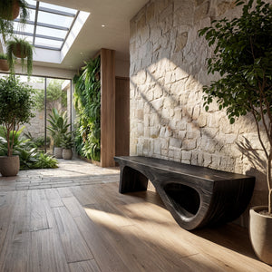 Natural Solid Wood Sculptural Bench for Modern Minimalist Interiors