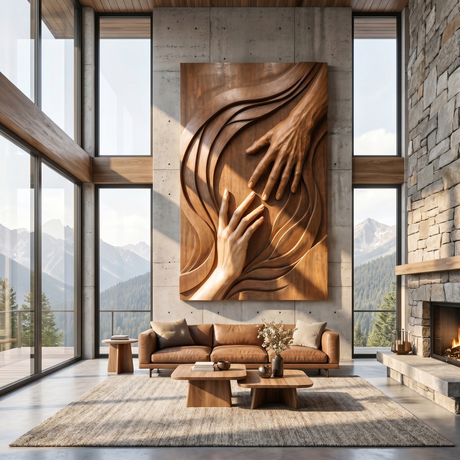 Handmade Wooden Hand Sculpture Wall Art Panel