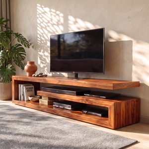 TV Console Solid Wood with Open Shelving for Living Room