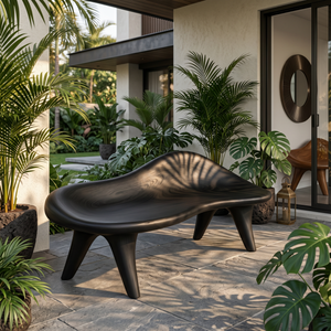 Handcrafted Organic Solid Wood Outdoor Bench with Sculptural Curved Seat