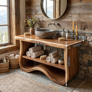 Organic Solid Wood Bathroom Vanity with Sculpted Wave Base