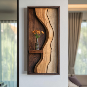 Organic Solid Wood Wall Sculpture with Floating Shelf