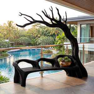 Handmade Organic Tree Wooden Bench Sculpture