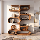 Handcrafted Solid Wood Organic Wall Bookcase with Curved Open Shelves