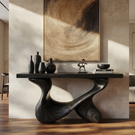 Console Table Solid Wood with Interlocking Loop Base for Entryway Decor