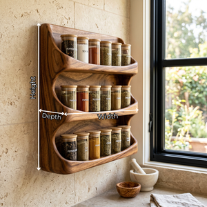 Handcrafted Wooden Wall Spice Rack with Flowing Wave Shelves for Kitchen Storage