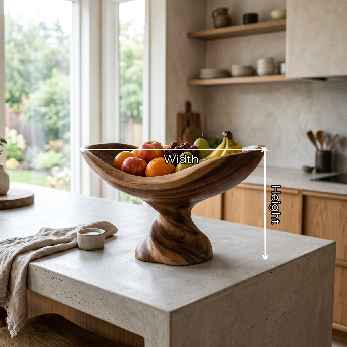 Solid Wood Floating Cradle Fruit Bowl with Twisted Sculptural Pedestal