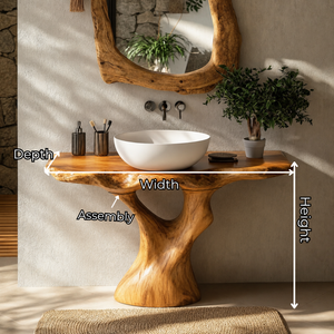 Bathroom Vanity Solid Wood with Sculptural Branching Pedestal for Modern Bathroom