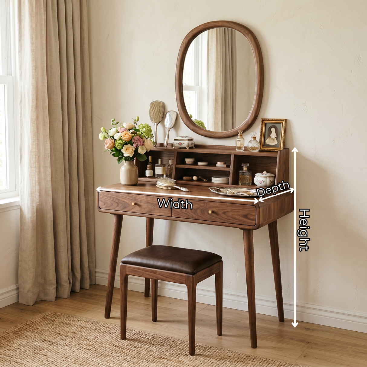 Handcrafted Solid Wood Vanity Desk with Open Organizer Shelf and Drawer Storage