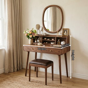 Handcrafted Solid Wood Vanity Desk with Open Organizer Shelf and Drawer Storage