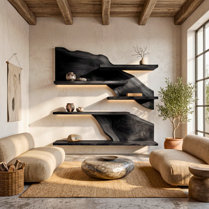 Live Edge Wooden Bathroom Shelf Handmade Floating Solid Wood Wall Storage Organizer
