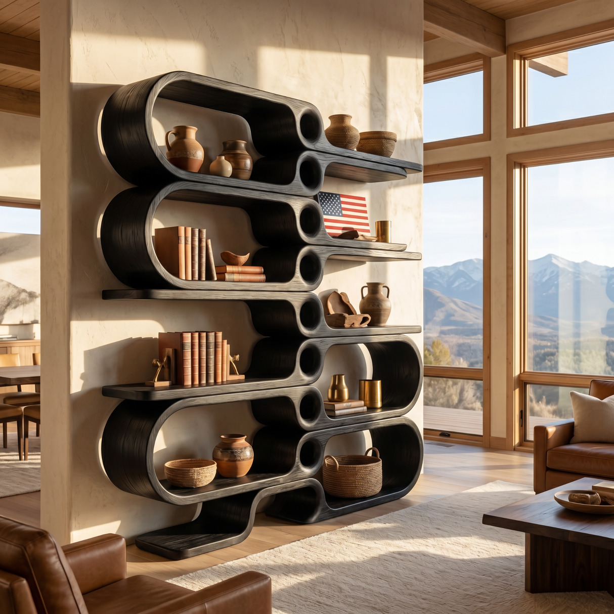 Sculptural Bookshelf Design Handmade Organic Modern Display Shelf Contemporary Storage Unit