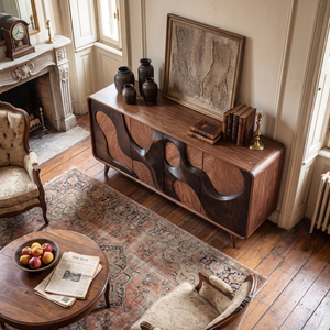 Organic Relief Front Sideboard in Carved Solid Wood for Living and Dining