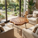 Handcrafted Live Edge Solid Wood Chess Coffee Table with Hairpin Legs