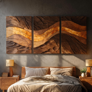 Handcrafted Solid Wood Triptych Wall Art for Living Room