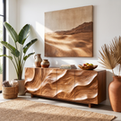 Sideboard Solid Wood with Sculptural Sand Dune Relief Doors