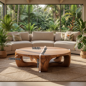 Round Solid Wood Coffee Table with Sculptural Open Base