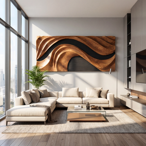 Handmade Abstract Wooden Wave Wall Art Panel Modern Organic Sculpture Decor