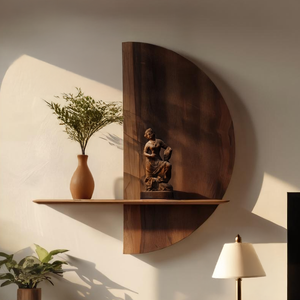 Half-Moon Solid Wood Wall Shelf with Sculptural Back Panel