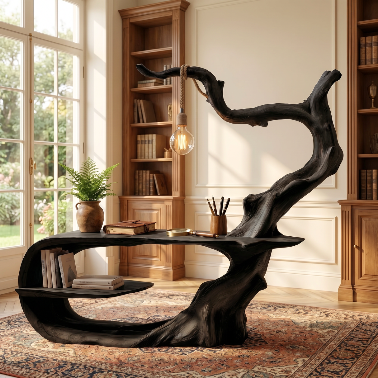 Artistic Tree Root Wood Desk Handmade Sculptural Workspace Furniture