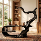 Artistic Tree Root Wood Desk Handmade Sculptural Workspace Furniture