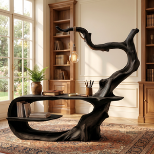 Artistic Tree Root Wood Desk Handmade Sculptural Workspace Furniture