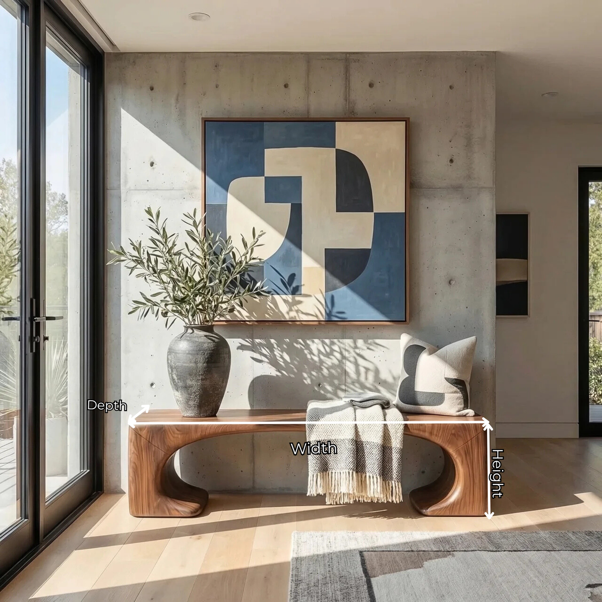 Organic Wood Bench with Sculptural Open Arch Base for Modern Interiors