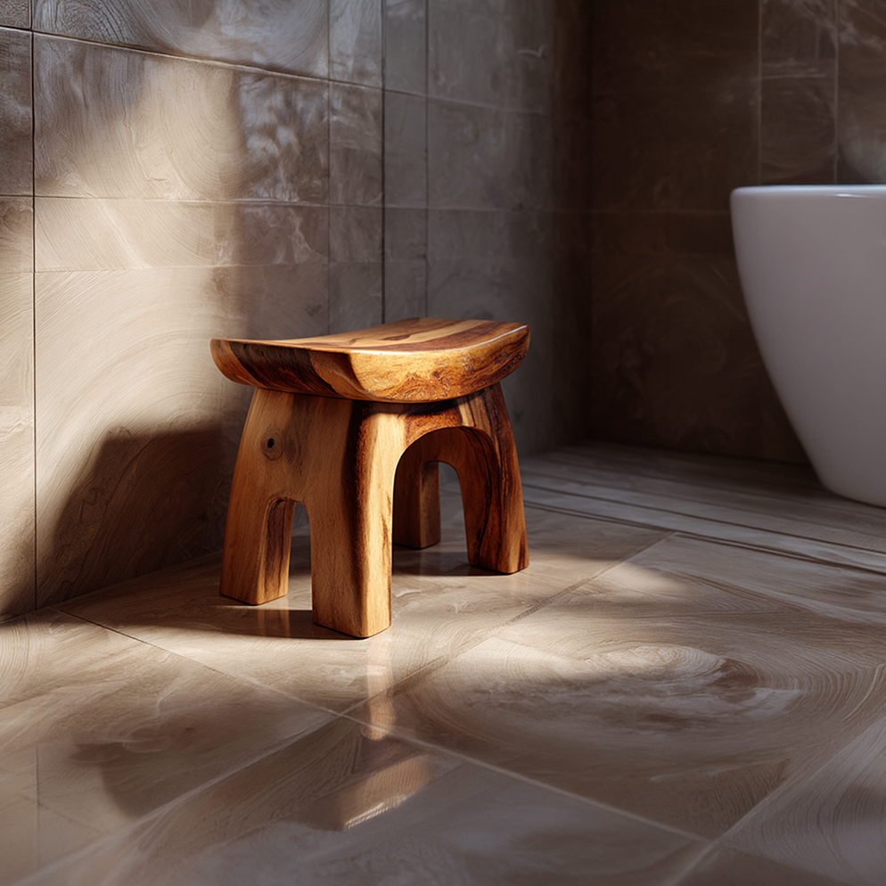 Compact Solid Wood Shower Stool in Organic Form
