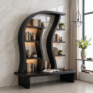 Organic Solid Wood Display Shelf with Curved Frame and Console Base