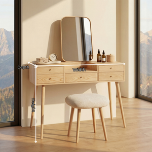 Mid Century Modern Wood Vanity Table with Drawers for Minimalist Bedrooms