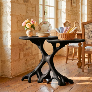 Twin Tree Root Side Tables Handmade Wooden Accent Set