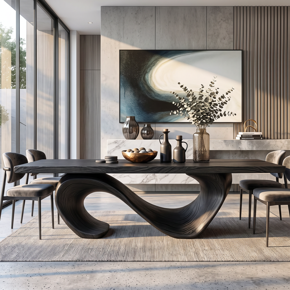 Dining Table Sculptural Infinity Base with Solid Wood Top