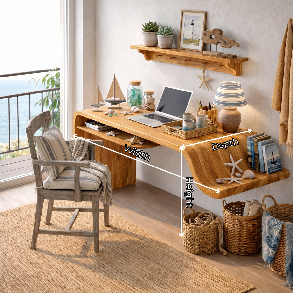 Organic Floating Writing Desk with Flowing Sculptural Edge