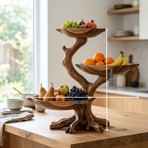 Branching Solid Wood Fruit Bowl Centerpiece with Three Elevated Display Trays