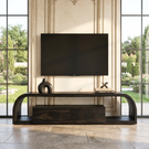 TV Console Solid Wood with Rounded Frame and Cabinet Storage for Living Room
