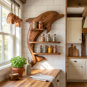 Solid Wood Dolphin Wall Spice Shelf with Three Tier Kitchen Storage