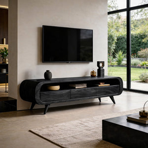 Organic Modern Solid Wood Media Console with Rounded Edges