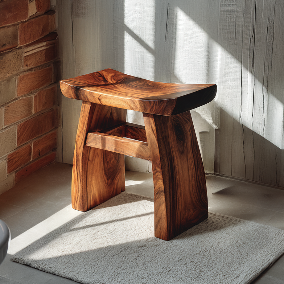 Artisan Solid Wood Vanity Stool in Organic Design