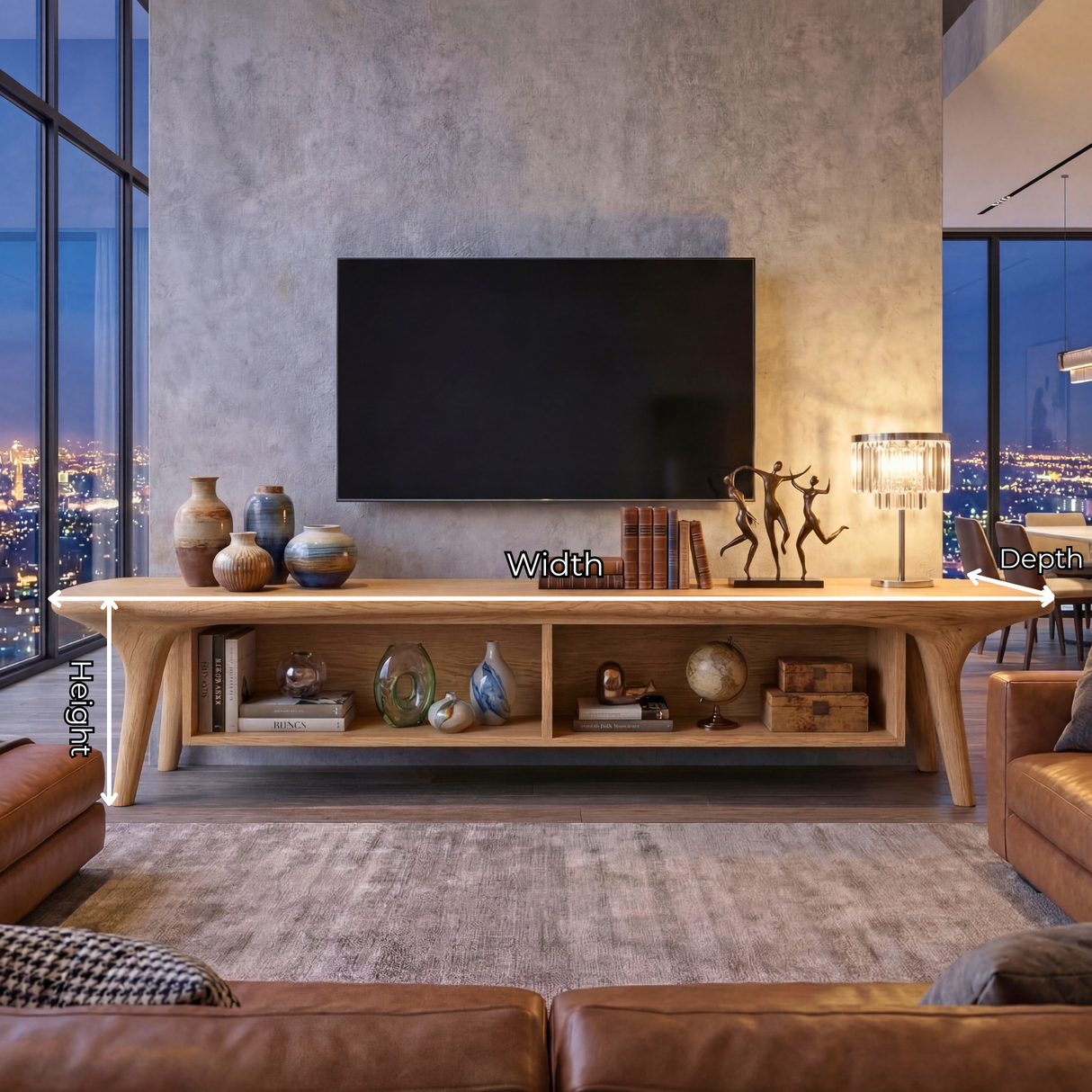 Solid Wood TV Cabinet with Open Shelving, Mediterranean Modern Media Console
