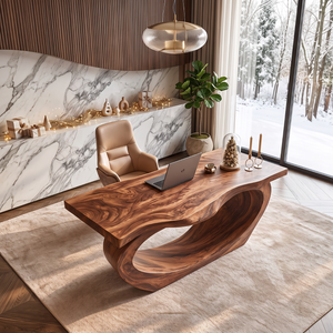 Sculptural Solid Wood Executive Desk with Flowing Oval Loop Base